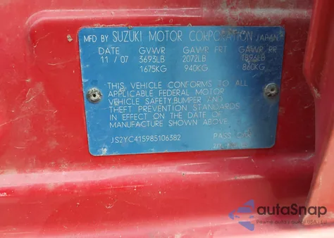 2008 Suzuki Sx4 Sport Convenience/Sport Road Trip Edition Touring 2 из США, поврежденный, VIN JS2YC415985106382